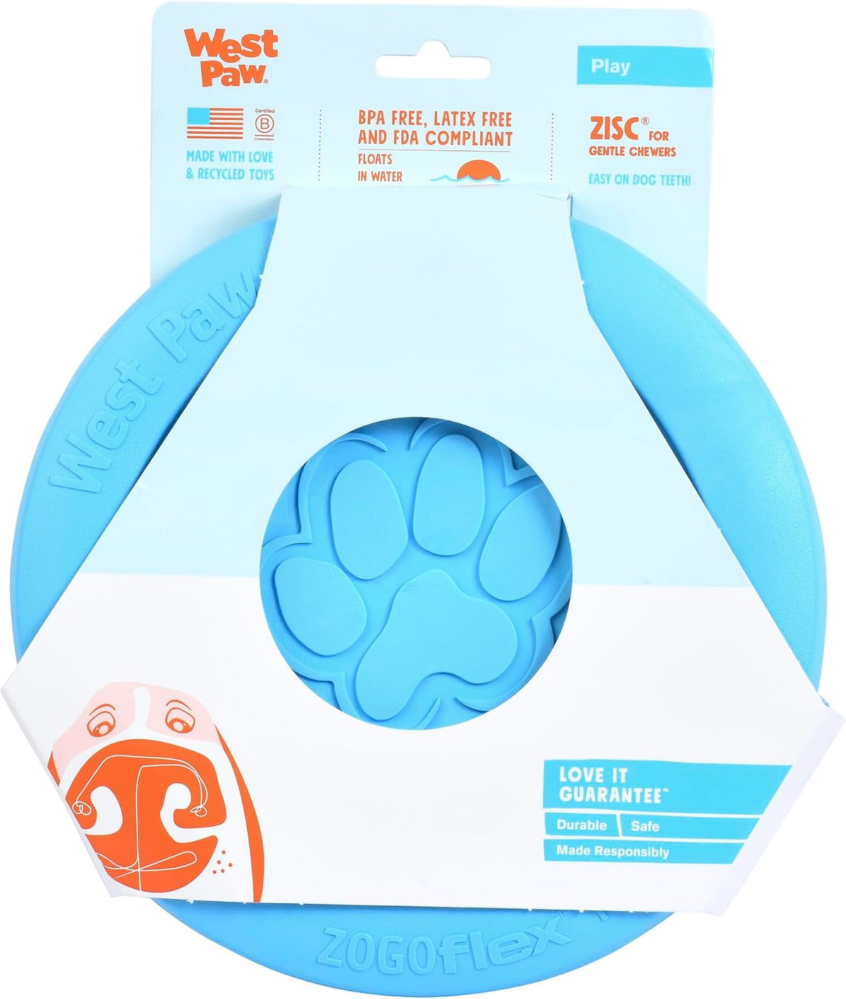West Paw Zogoflex Zisc Dog Frisbee, disco aerodinámico de alto vuelo para perros, cachorros – Frisbees de perro ligero flotable para ir a buscar, tironear, atrapar y jugar – también se puede usar como cuenco de comida/agua, fabricado en Estados Unidos., L