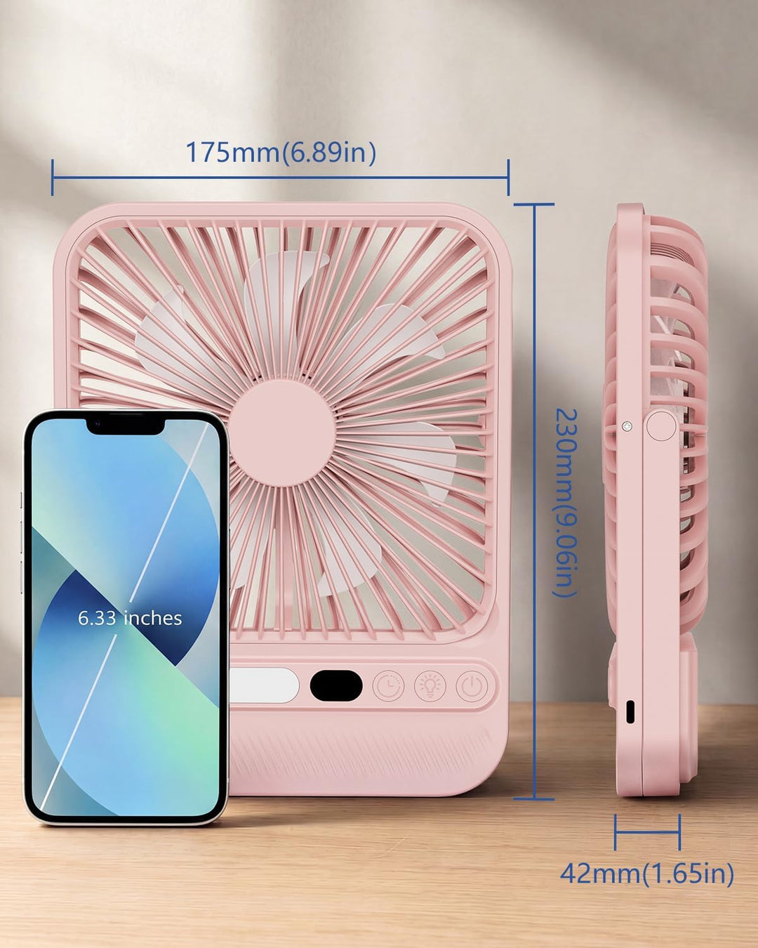 BIVBTP Ventilador de viaje portátil rosa de 8000 mAh con temporizad...