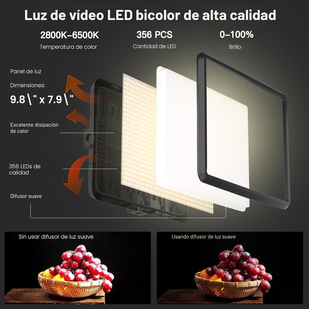 Paquete de 2 luces LED de video, luz NiceVeedi Studio, kit de ilumi...