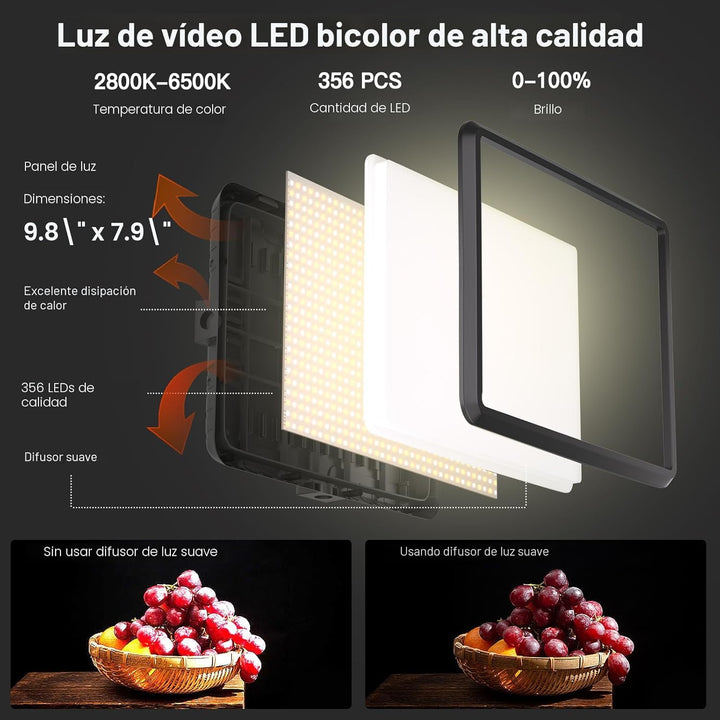 Paquete de 2 luces LED de video, luz NiceVeedi Studio, kit de ilumi...