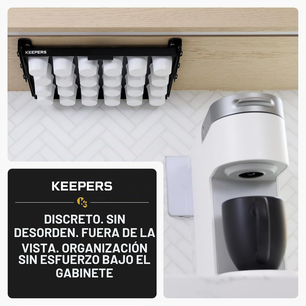 Coffee Keepers, titular para bajo mesada para organizar y conservar cápsulas (608938498274), Abajo, Negro, Paquete de 1