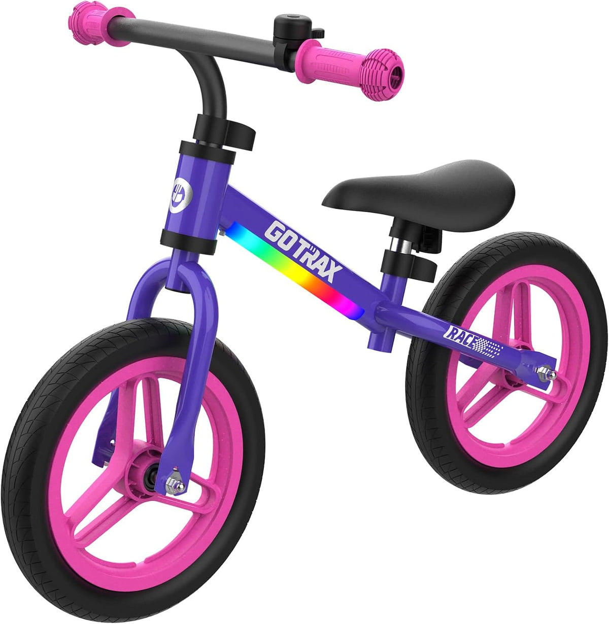 Gotrax KS12 Bicicleta de equilibrio para niños de 2 a 5 años, bicicleta de empuje de 12 pulgadas con luz LED, asiento y manubrio ajustables, neumáticos libres y fácil montaje, bicicleta para niños