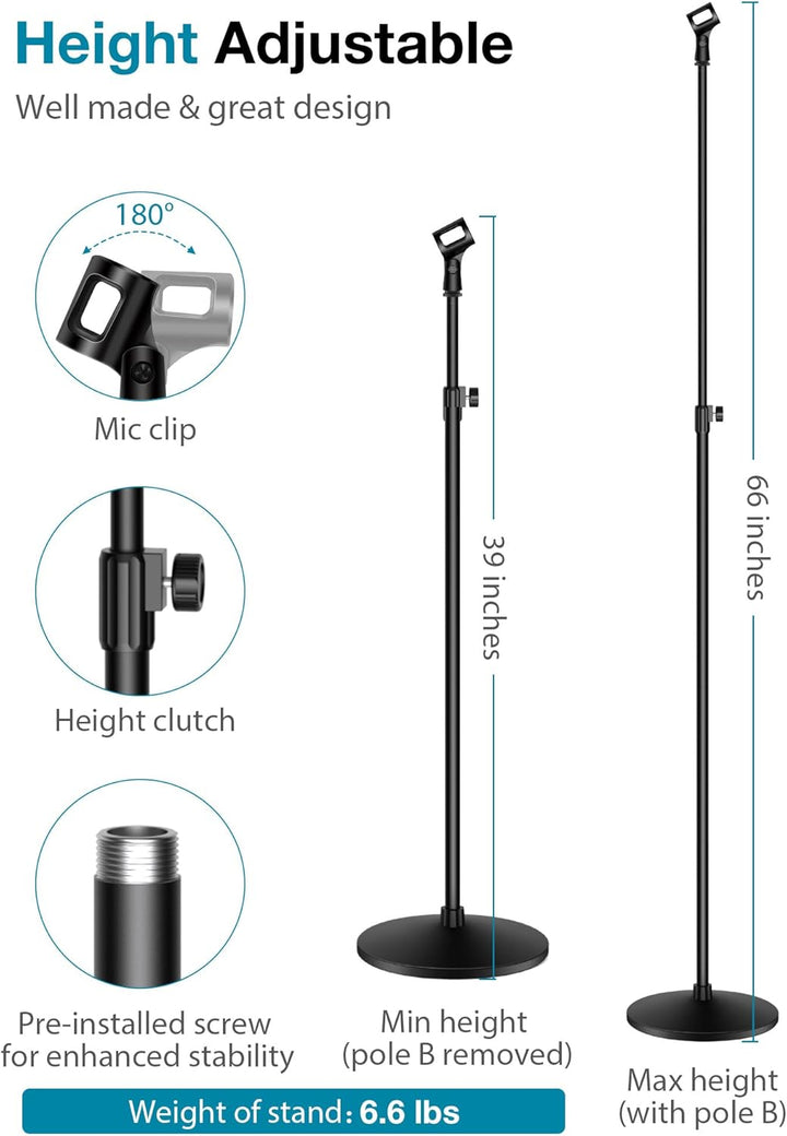 InnoGear Soporte para Micrófono, Altura Máxima 66.34" Soporte d...