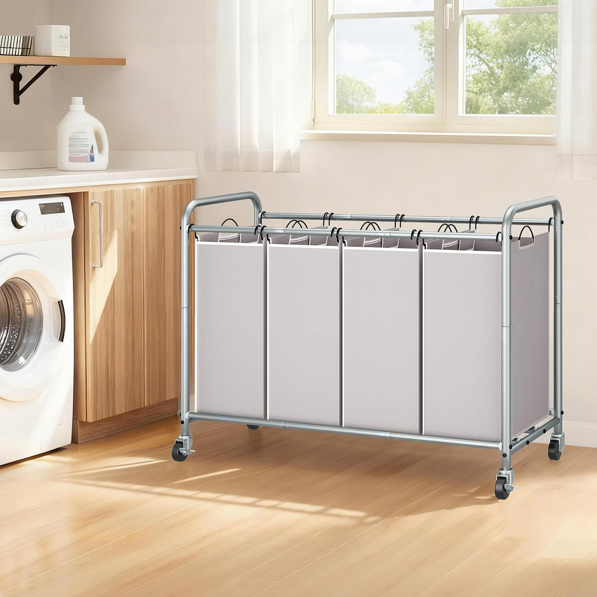 STORAGE MANIAC - Clasificador de ropa sucia de 4 secciones, cesta con