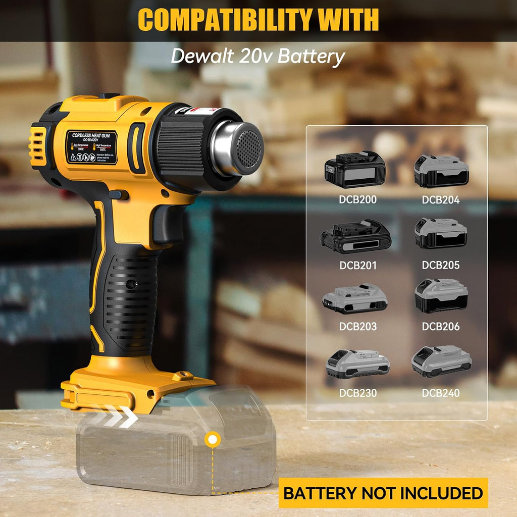 Pistola de calor inalámbrica compatible con batería Dewalt de 20 V (solo