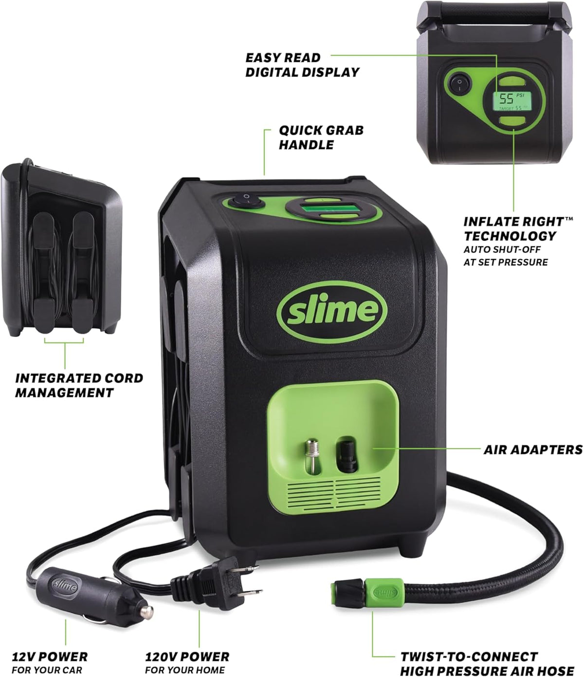 Slime 40052 Inflador de neumáticos, enchufe portátil para automóvil...