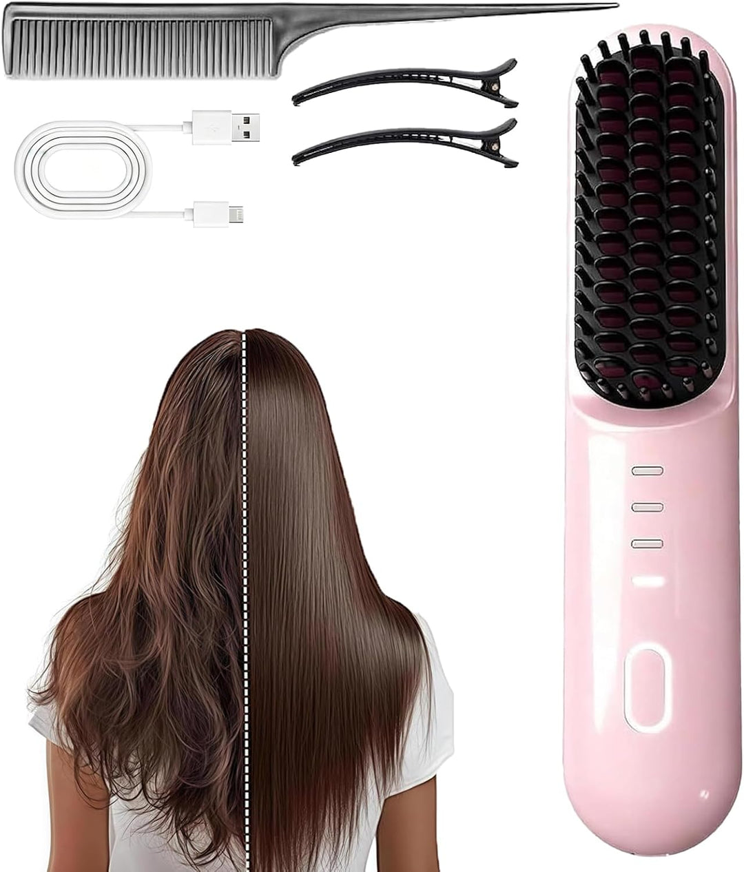 Go Brush Pro para cabello corto, alisador de pelo inalámbrico, pein...