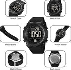 XCZAP Reloj deportivo digital negro para hombre, reloj táctico militar de cara grande, resistente al agua 5ATM, retroiluminación LED, alarma, cronómetro, doble hora