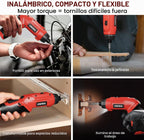 UNIWA - Destornillador eléctrico inalámbrico recargable, taladro eléctrico de 650 RPM, color rojo