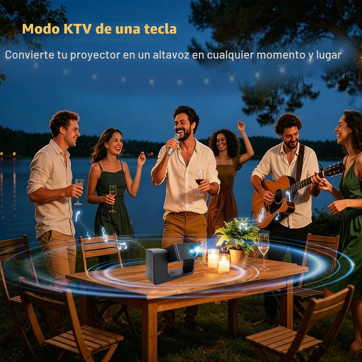 Proyector de karaoke 3 en 1 con altavoz, WiFi 1080P Bluetooth