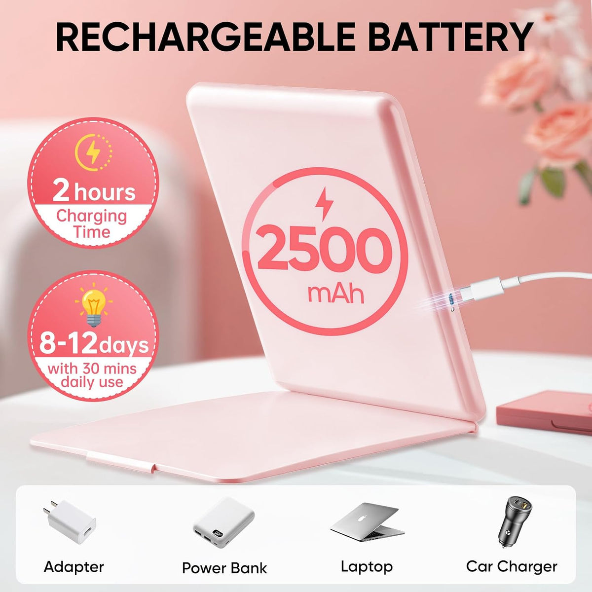 FUNTOUCH Espejo recargable grande del maquillaje del viaje 2500mAh con la