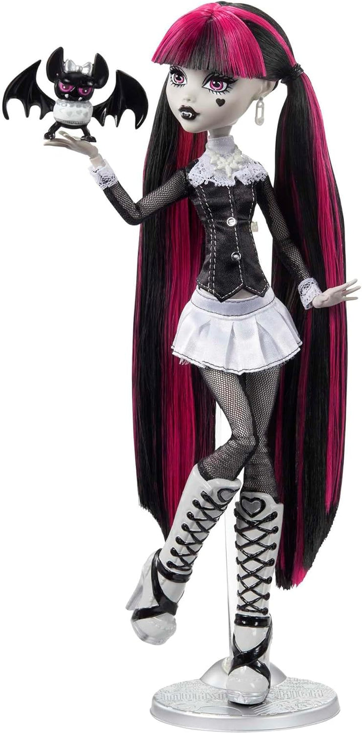 Monster High Reel Drama Muñeca, Draculaura en blanco y negro, repro...