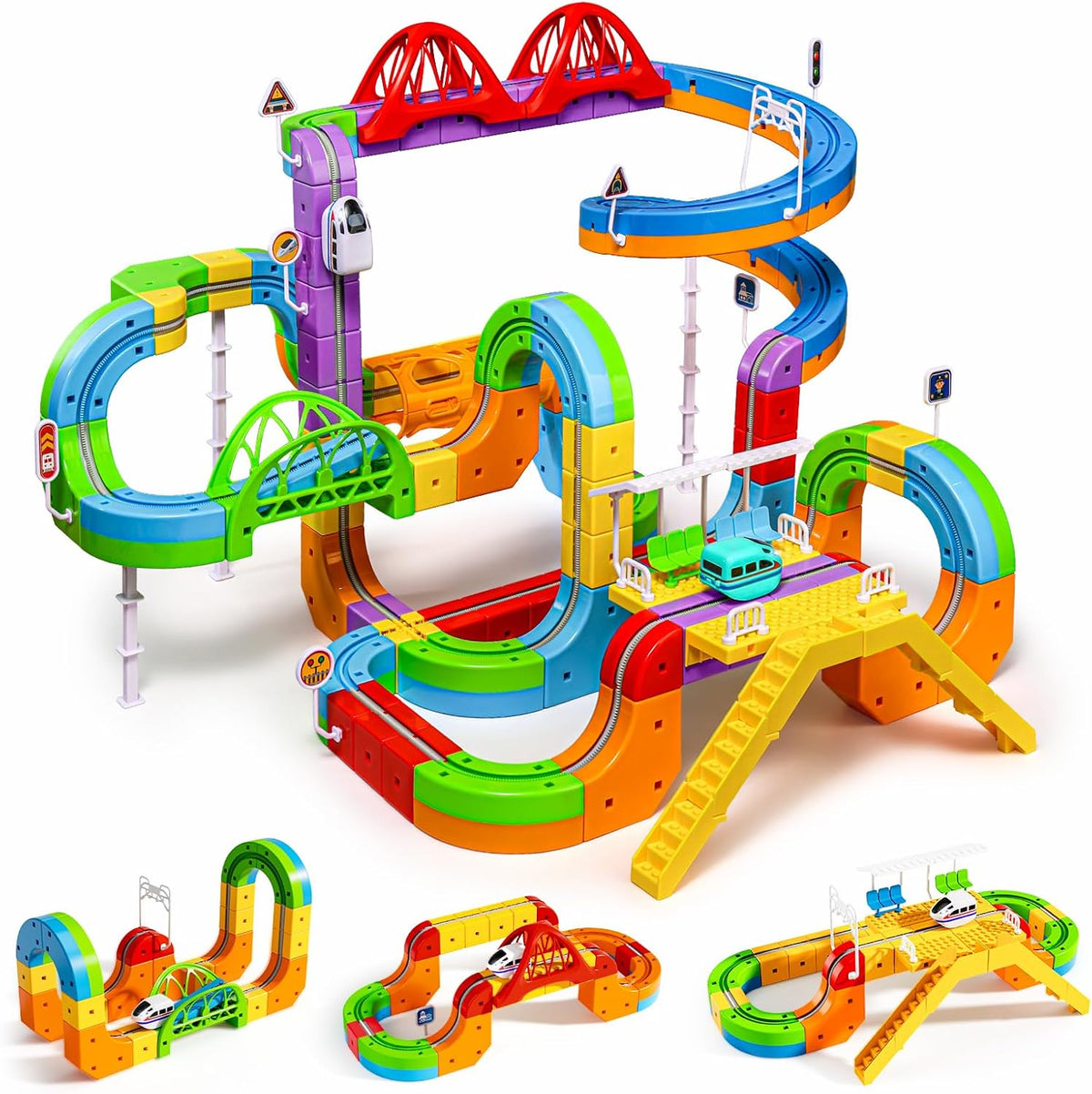 SOCBTNSO 173 PCS KlickRail 3D Modular Electric Train Set para Niños 3-8