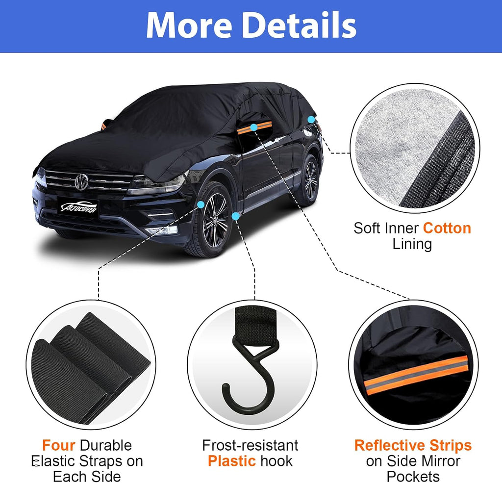 Cubierta de medio coche superior, cubierta protectora contra granizo con forro de algodón, cubierta para techo solar y parabrisas para hielo y nieve, cubierta para todo clima para el cuerpo del