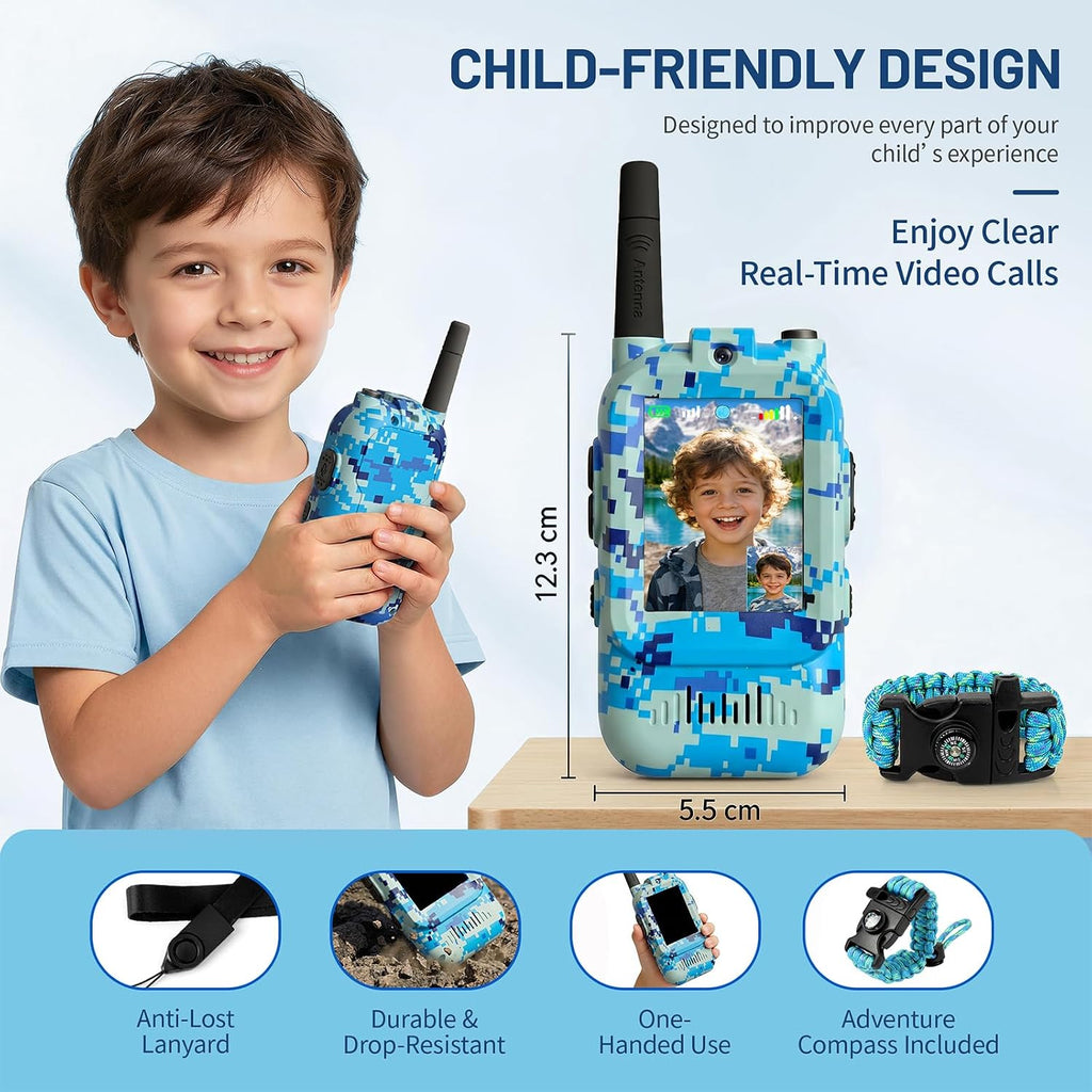 Walkie Talkie para niños con video: paquete de 2 juguetes recargables para niños pequeños con cámara HD y cambiador de voz, juguetes de regalo de largo alcance para niños y niñas de 3 a 8 años para