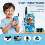 Walkie Talkie para niños con video: paquete de 2 juguetes recargables para niños pequeños con cámara HD y cambiador de voz, juguetes de regalo de largo alcance para niños y niñas de 3 a 8 años para