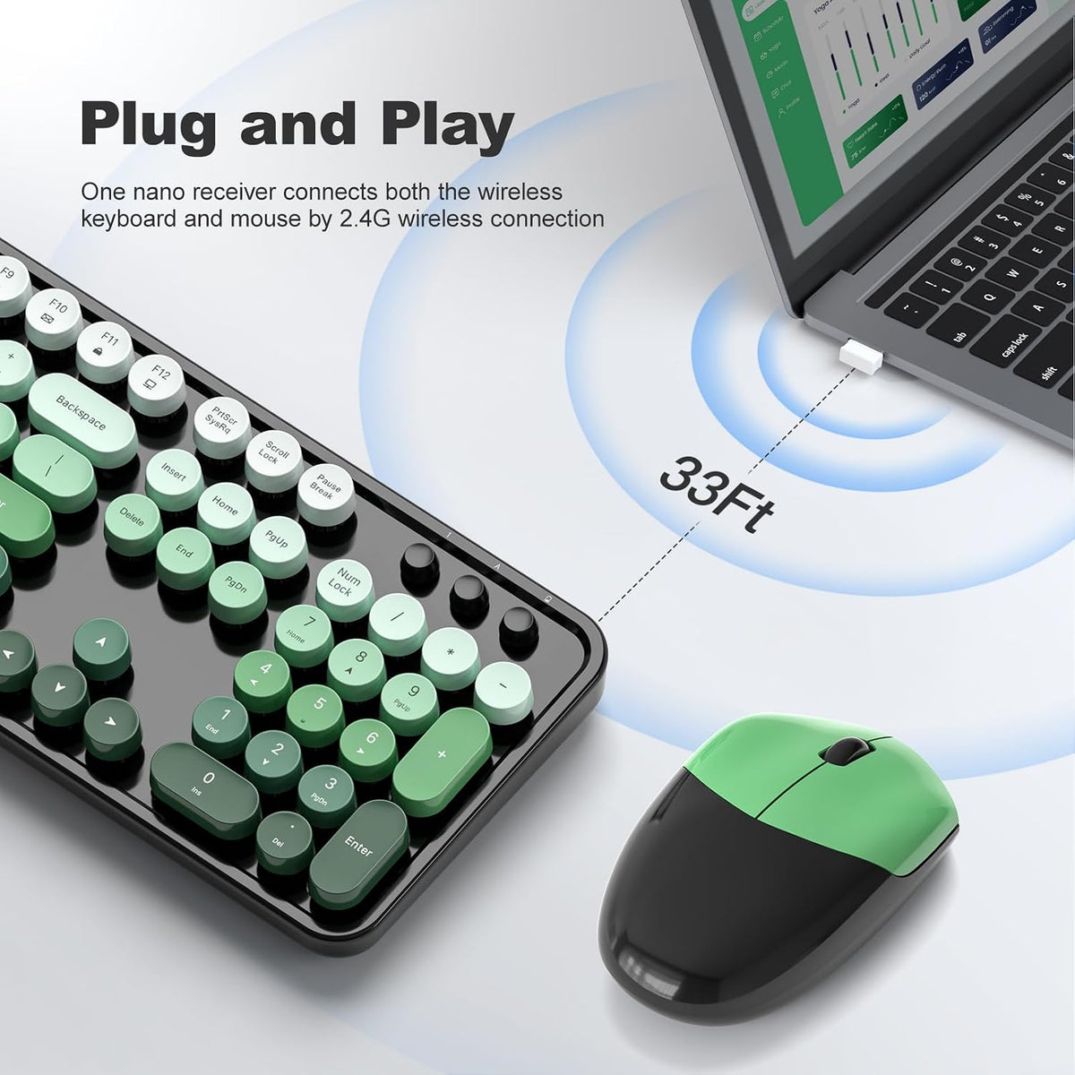 SQMD Combo de teclado y ratón inalámbricos, teclado de máquina de e...