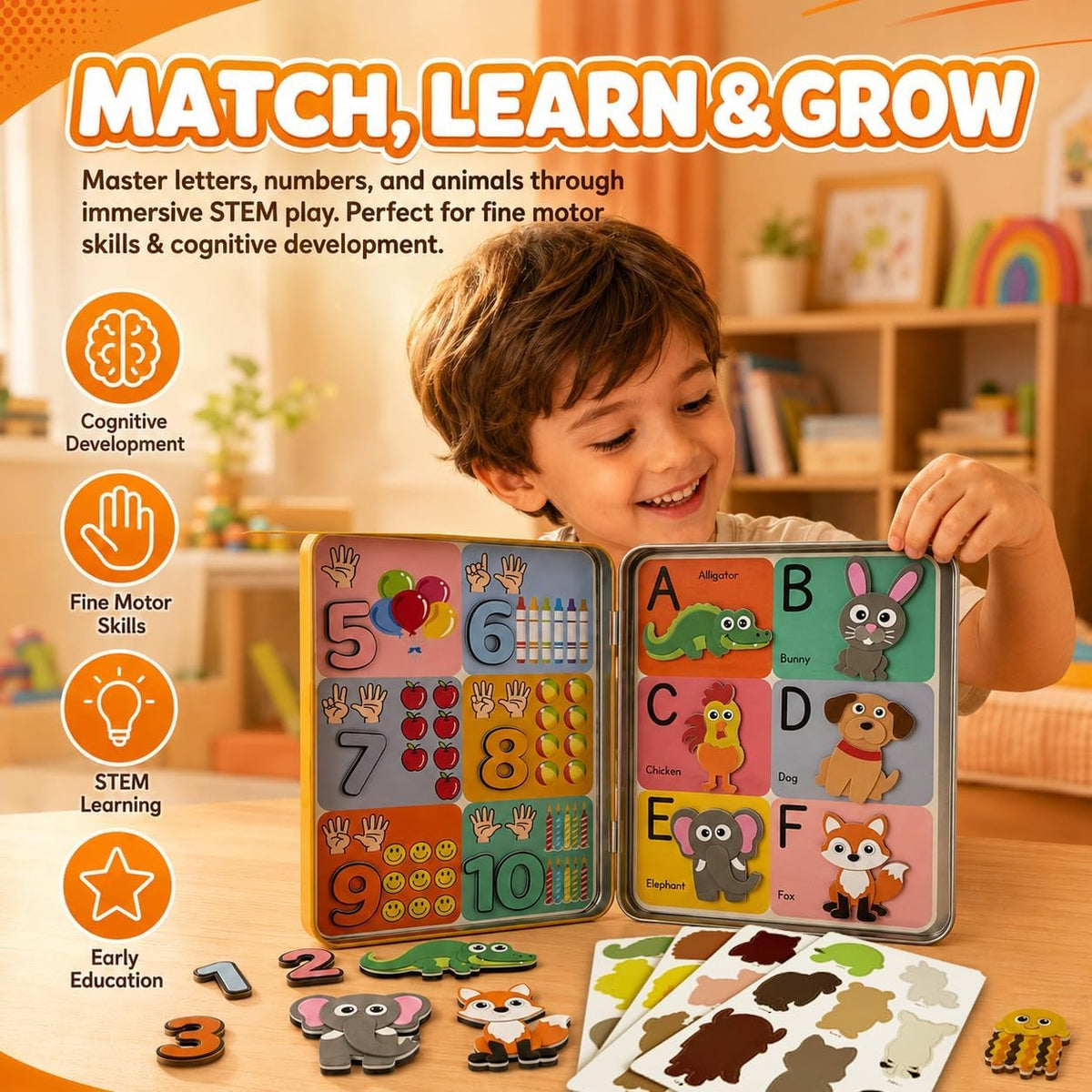 Kit de manualidades de espuma de caja de lata magnética, letras y números magnéticos grandes, imanes del alfabeto para niños, artes y manualidades sin desorden para niños, juguetes de actividades