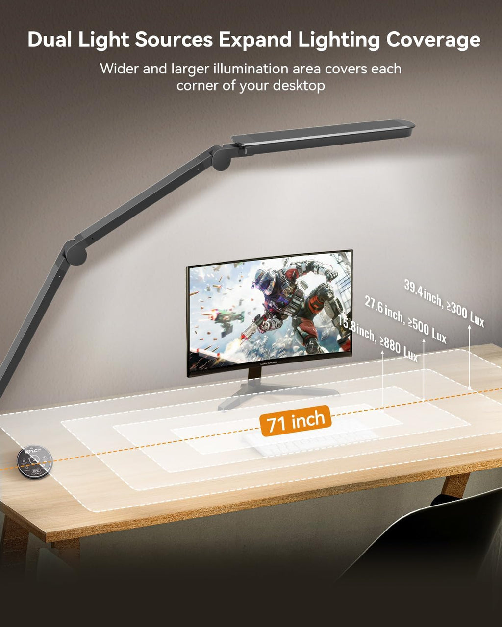 Lámpara Lámpara de escritorio LED con abrazadera, lámpara de escritorio de arquitecto con control remoto, luz de escritorio de brazo oscilante flexible con luz LED dual, atenuación continua, 5 modos de color