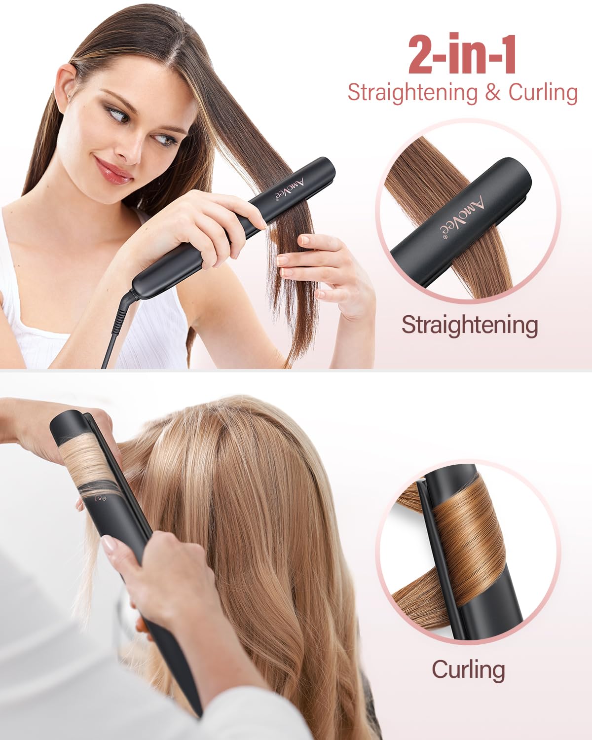 Plancha para alisar el cabello, alisadora y rizadora 2 en 1, planch...