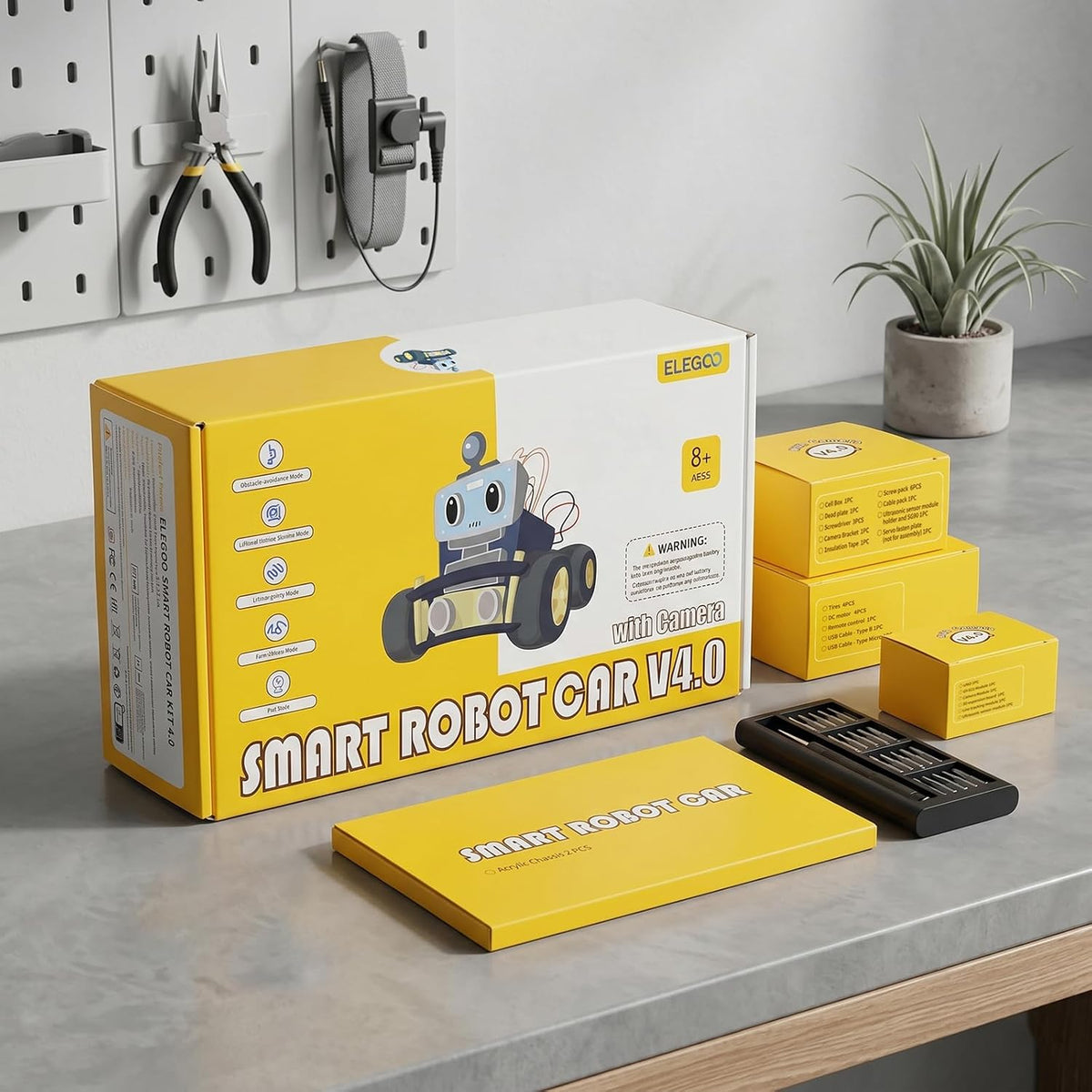 ELEGOO UNO R3 Kit de Coche Robot Inteligente V4 para Robótica Arduino para Niños de 8-12 12-16 años, Kits de Ciencia STEM, Regalos de Programación para Niños de 8 9 10 11 12 13 14 15 16 años, Niños