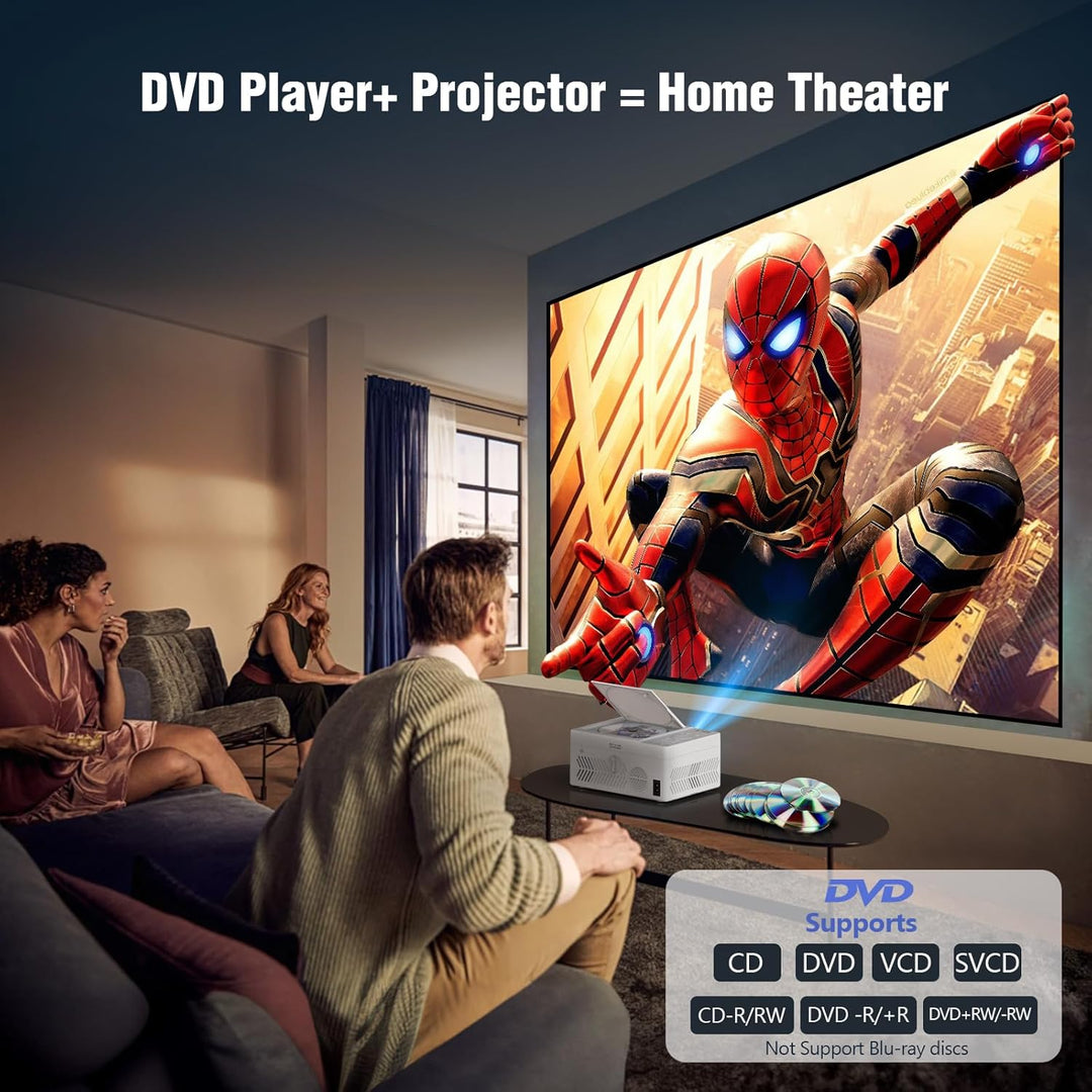 TMY Proyector Bluetooth con reproductor de DVD integrado, mini proy...