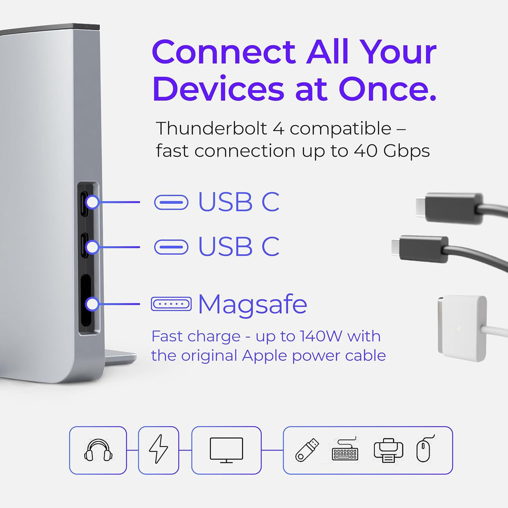 Base para MacBook Pro de 14" (M1-M5) - Dual 4K a 60Hz, 2X TB4 USB-C, 140W