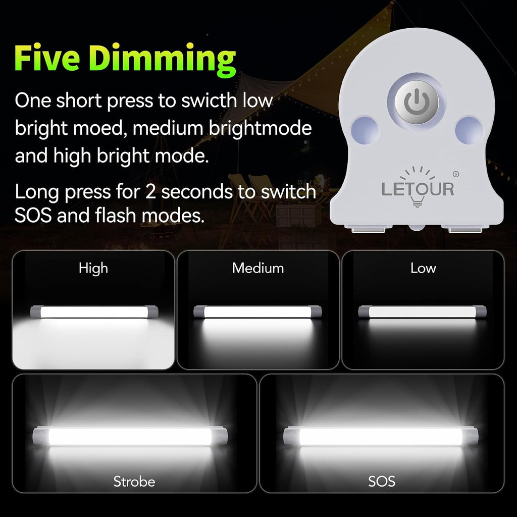 Lámpara LETOUR Luz recargable LED tubo magnético luz 4000lúmenes 5200mAh 5 niveles de atenuación linterna de camping USB recargable luces portátiles con 2 imanes de duración durante 60 horas