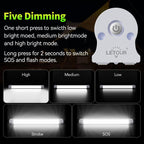 Lámpara LETOUR Luz recargable LED tubo magnético luz 4000lúmenes 5200mAh 5 niveles de atenuación linterna de camping USB recargable luces portátiles con 2 imanes de duración durante 60 horas