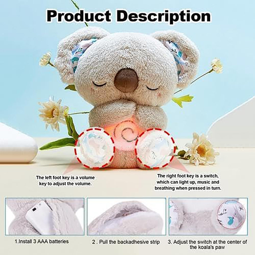 Juguete de peluche de koala para aliviar la ansiedad, animal de peluche que respira con luces musicales y movimiento de respiración rítmica