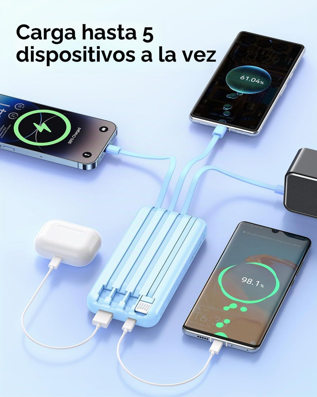 Cargador Portátil con Cable Integrado - Banco de Energía de 20000mA...