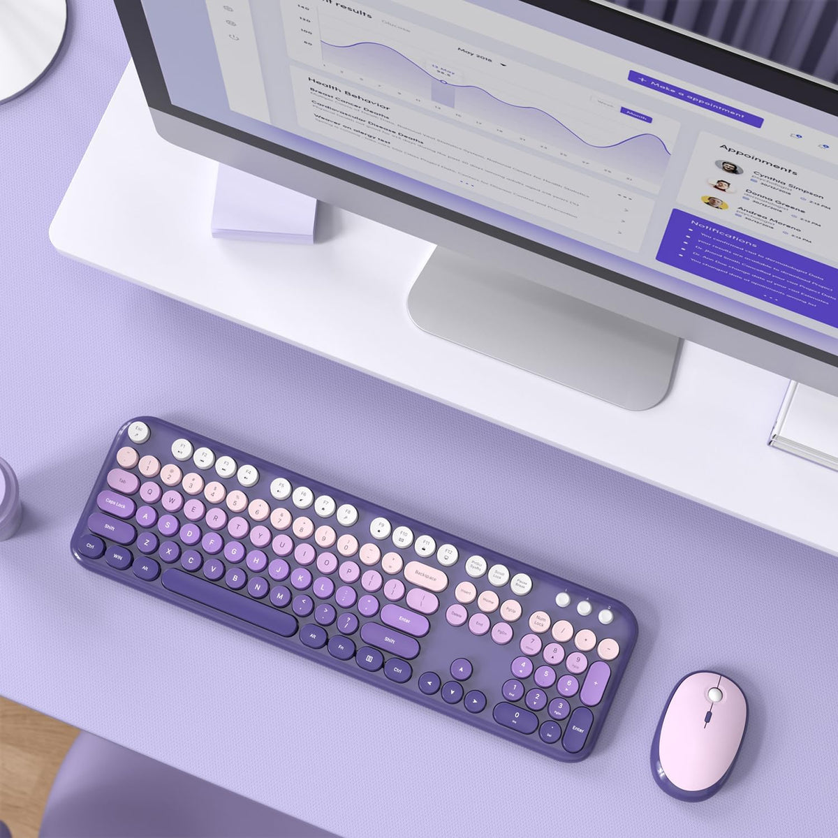 MOFII Combo de teclado y mouse inalámbricos, lindo teclado de tamañ...