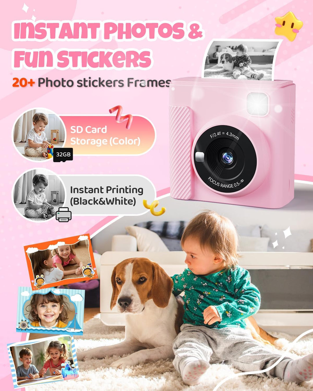 TIATUA Cámara de impresión instantánea para niños, regalos de cumpl...