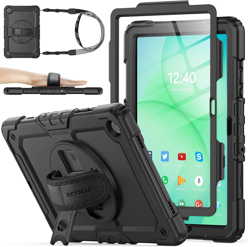 SEYMAC stock Funda para Samsung Galaxy Tab A11+ Plus/A9+ Plus de 11 pulgadas, funda de protección contra caídas de cuerpo completo con protector de pantalla portalápices [correa de mano giratoria de