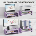BONTEC Soporte de madera para monitor elevador de escritorio, soporte para monitor de 2 niveles