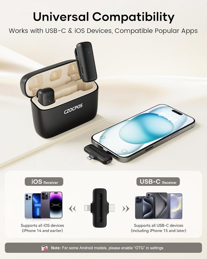 Micrófono Lavalier inalámbrico para iPhone, iPad y Android con fund...