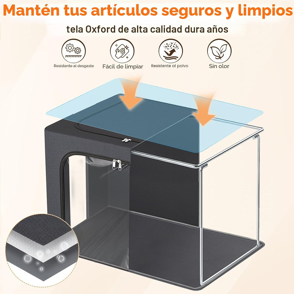 Contenedores de almacenamiento de ropa con marco de metal, gris