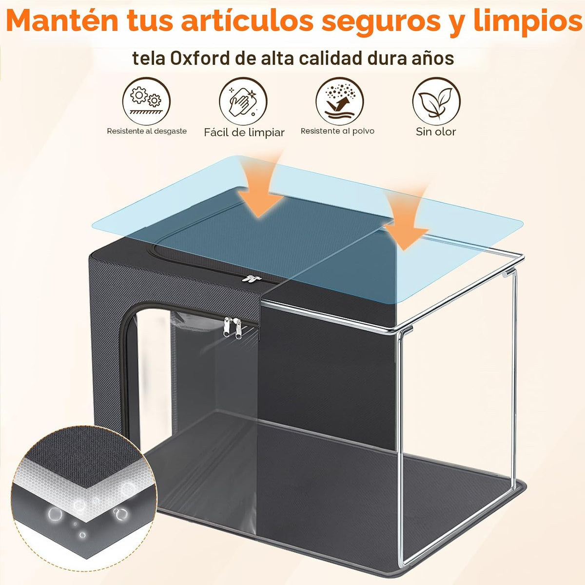 Contenedores de almacenamiento de ropa con marco de metal, gris