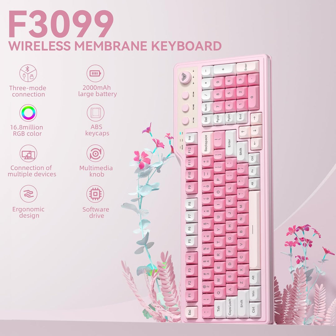 Aula F3099 - Teclado inalámbrico con perilla multimedia, triple mod...