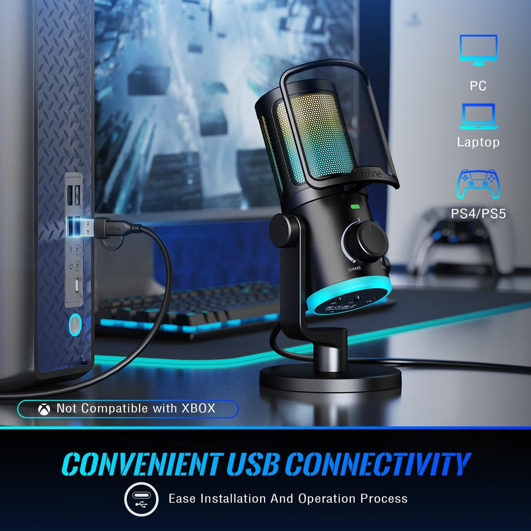 Micrófono de juego FIFINE para PC, micrófono USB para transmisión c...