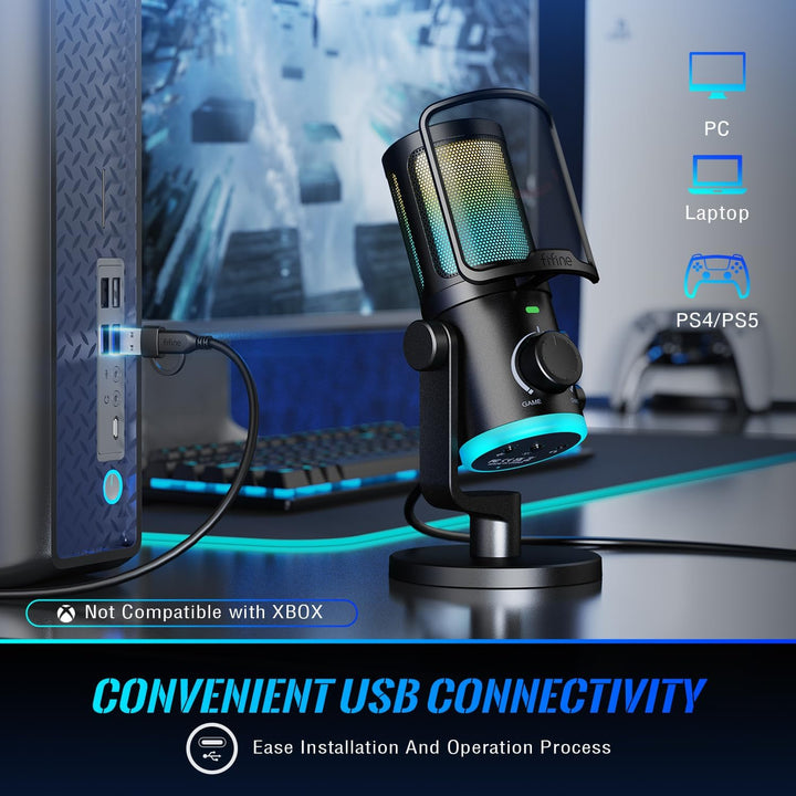Micrófono de juego FIFINE para PC, micrófono USB para transmisión c...
