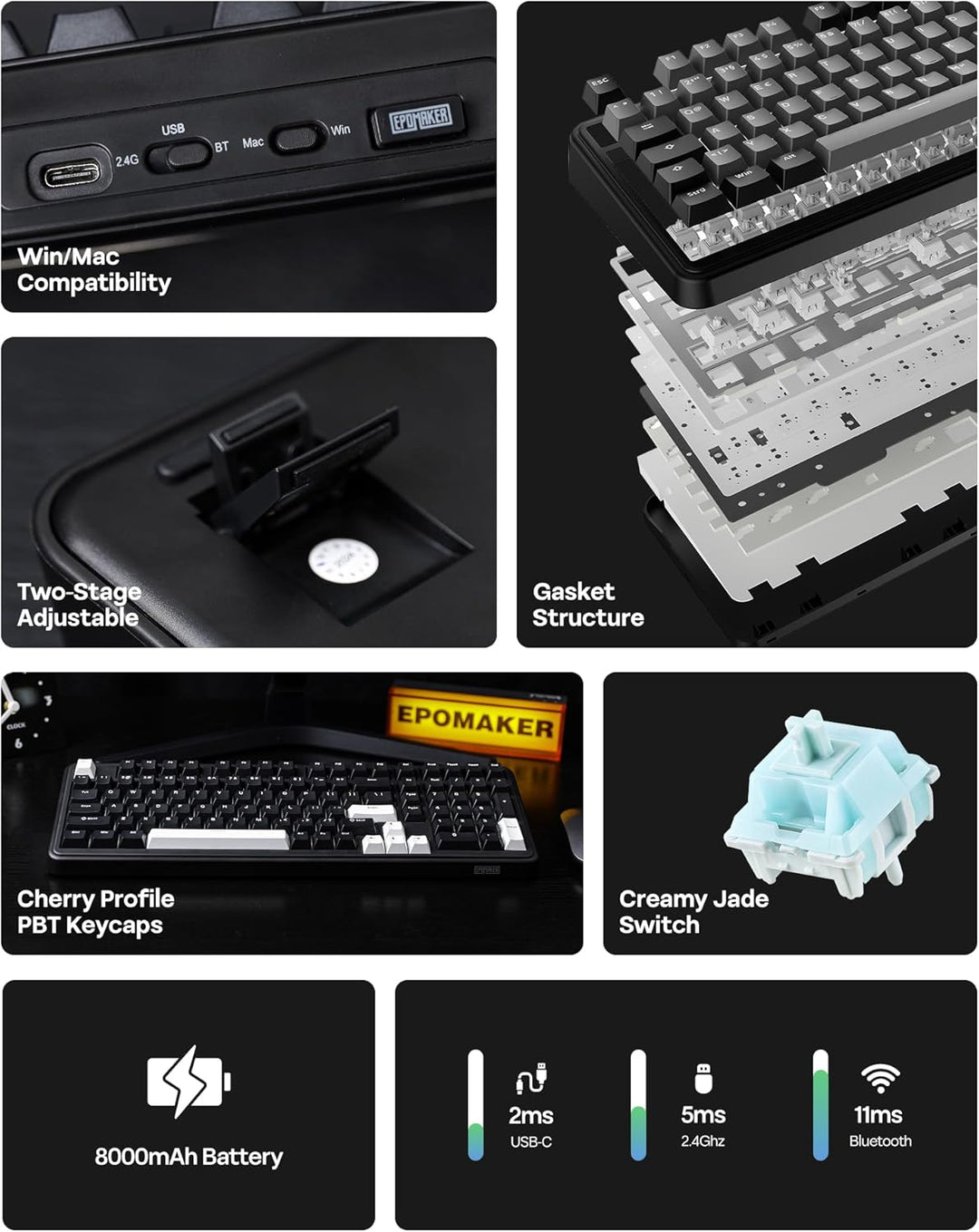 EPOMAKER TH99 Teclado mecánico inalámbrico de tres modos con baterí...