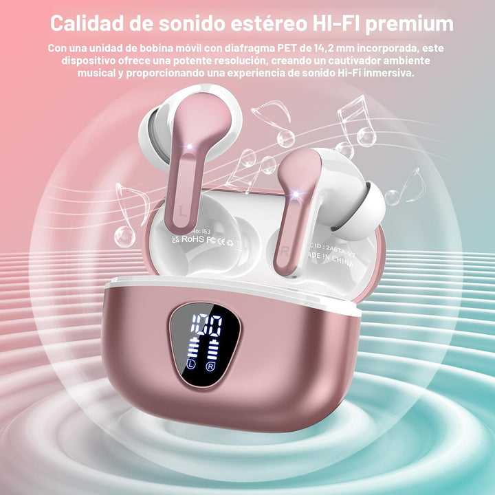 Auriculares inalámbricos, Bluetooth 5.4, estéreo de alta fidelidad,...