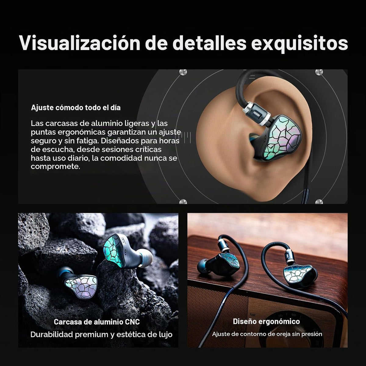 Linsoul THIEAUDIO HYPE 4 MKII 2DD + 4BA Hibrid Monitores Intrauditivos, Auriculares IEM con Cable de Alta Fidelidad, Sintonización Neutra y de Estudio, Audífonos de Juego de Aluminio CNC con Cable