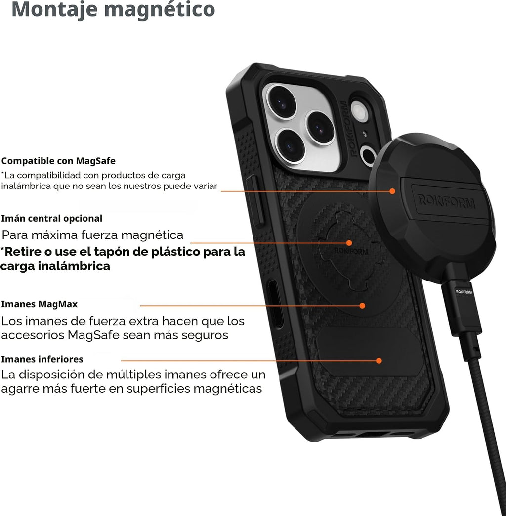 Rokform - Carcasa resistente para iPhone 17 Pro, magnética + RokLock (negro)