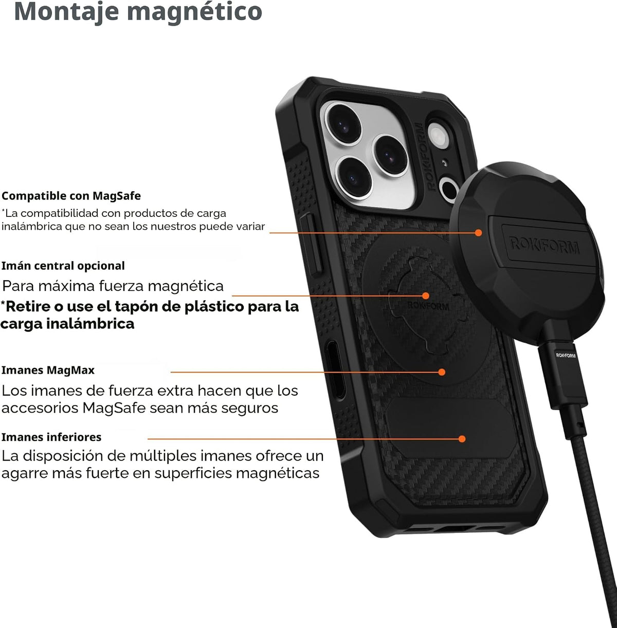 Rokform - Carcasa resistente para iPhone 17 Pro, magnética + RokLock (negro)