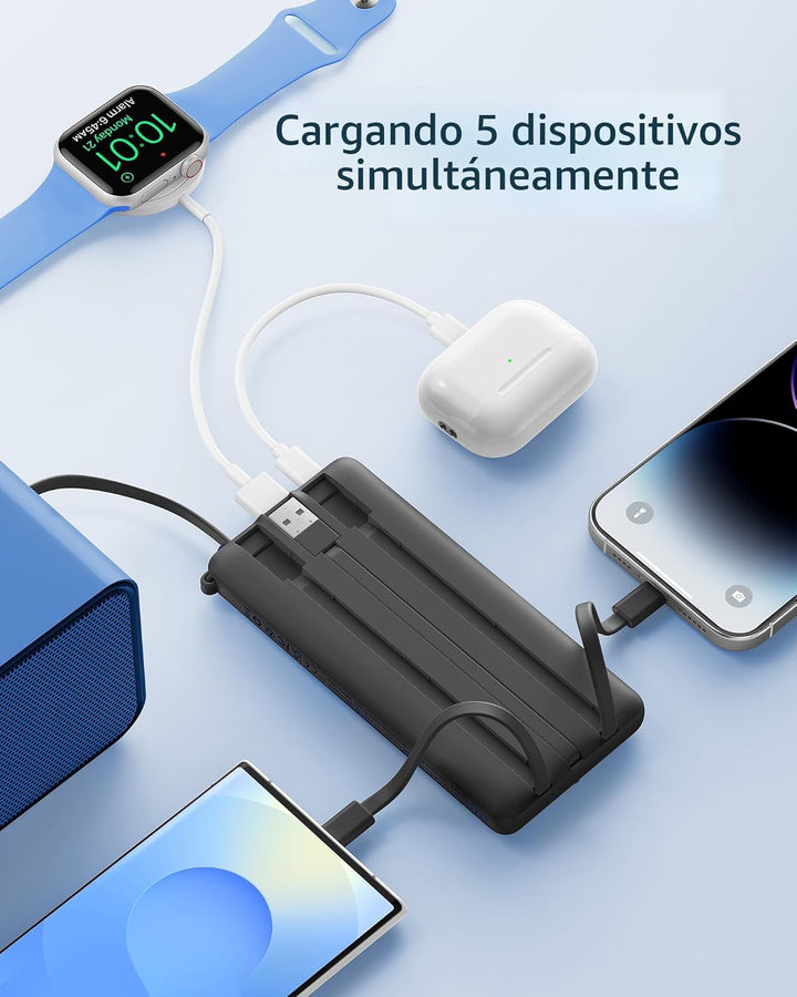 VRURC Cargador portátil con cables integrados, banco de energía del...