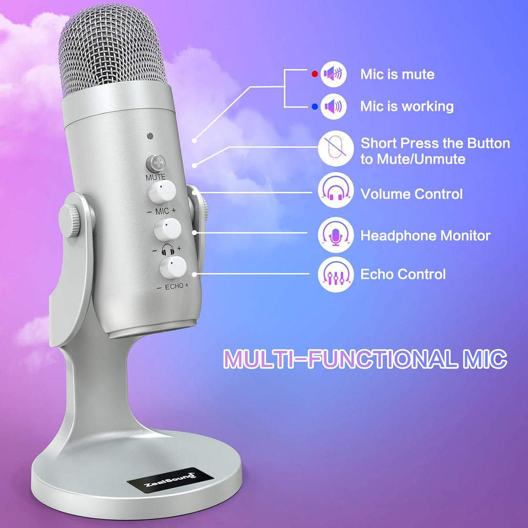 ZealSound Micrófono USB, micrófono condensador de computadora, micr...