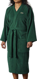 Lacoste Bata de baño clásica de piqué, 100% rizo de algodón suave, bata de baño unisex para adultos, absorbente y de secado rápido, talla única para la mayoría