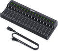 BONAI AA AAA Battery Charger 16 Bay para NiMH Rechargeable Batteries Independent Control con LED Light y Standard American AC carga Plug, Battery not Included - negro
